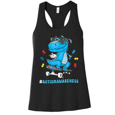 Dinosaur Skateboarding Autism Awareness Choose Kindness Women's Racerback Tank