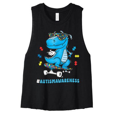 Dinosaur Skateboarding Autism Awareness Choose Kindness Women's Racerback Cropped Tank