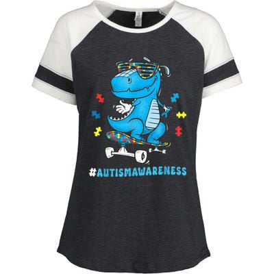 Dinosaur Skateboarding Autism Awareness Choose Kindness Enza Ladies Jersey Colorblock Tee