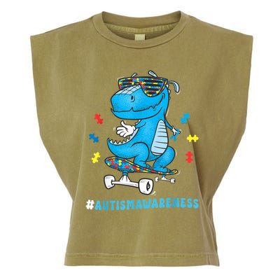 Dinosaur Skateboarding Autism Awareness Choose Kindness Garment-Dyed Women's Muscle Tee