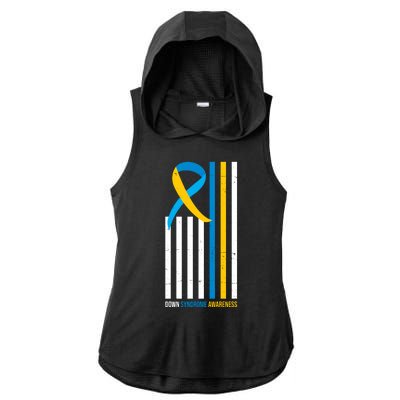 Down Syndrome Awareness Ribbon Flag Ladies PosiCharge Tri-Blend Wicking Draft Hoodie Tank