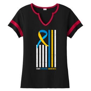 Down Syndrome Awareness Ribbon Flag Ladies Halftime Notch Neck Tee