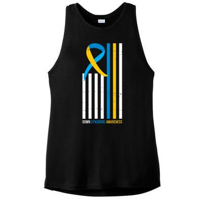 Down Syndrome Awareness Ribbon Flag Ladies PosiCharge Tri-Blend Wicking Tank