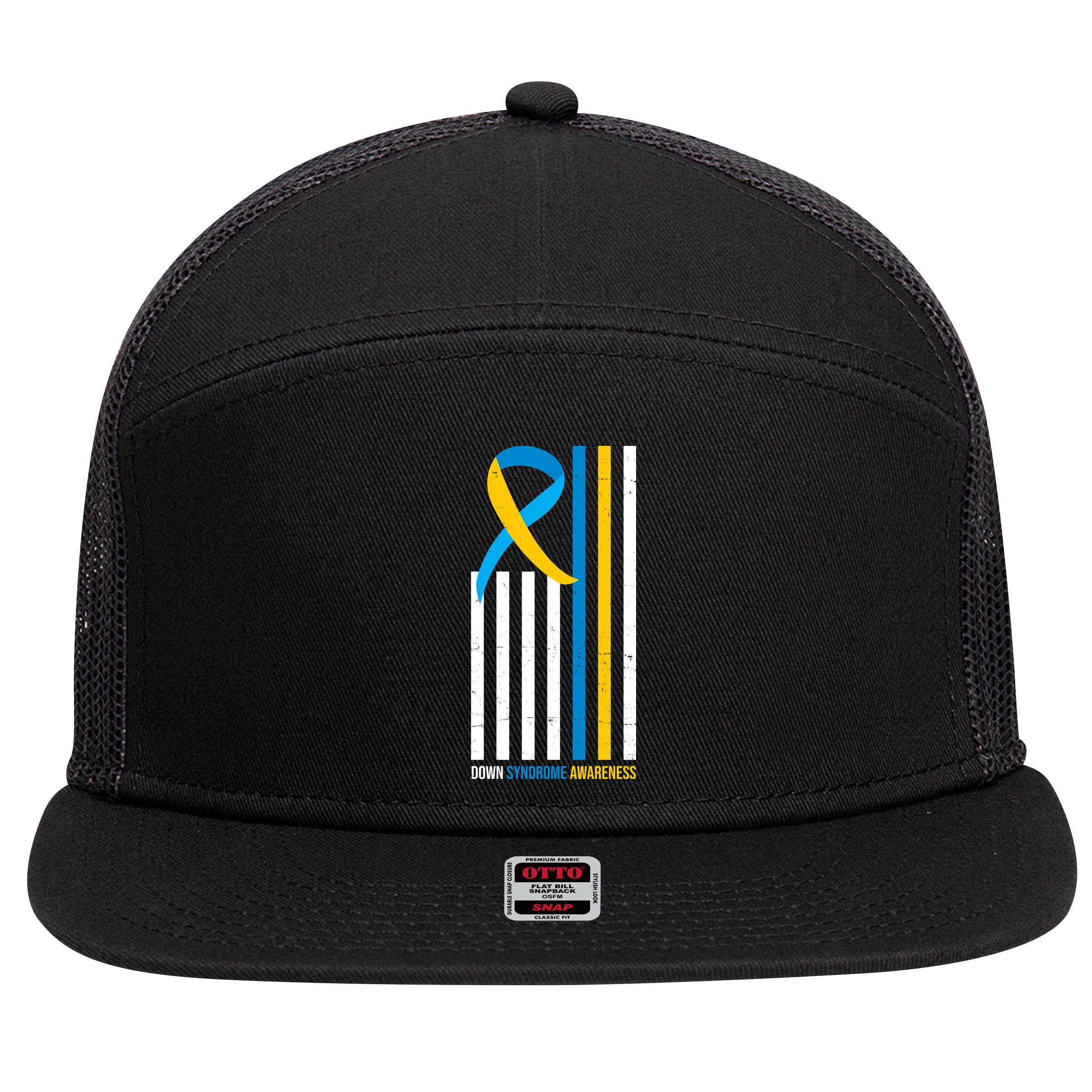Down Syndrome Awareness Ribbon Flag 7 Panel Mesh Trucker Snapback Hat