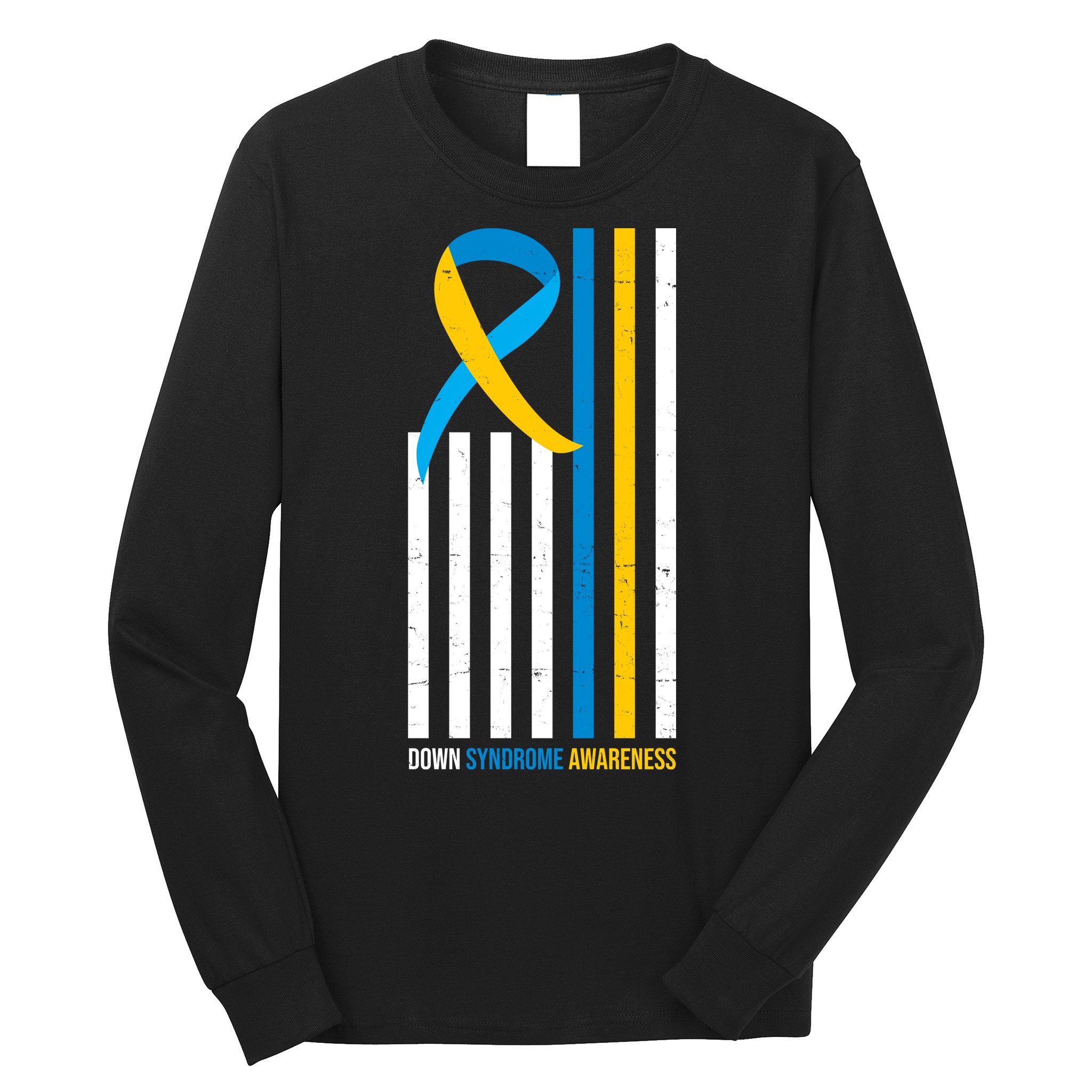 Down Syndrome Awareness Ribbon Flag Long Sleeve Shirt