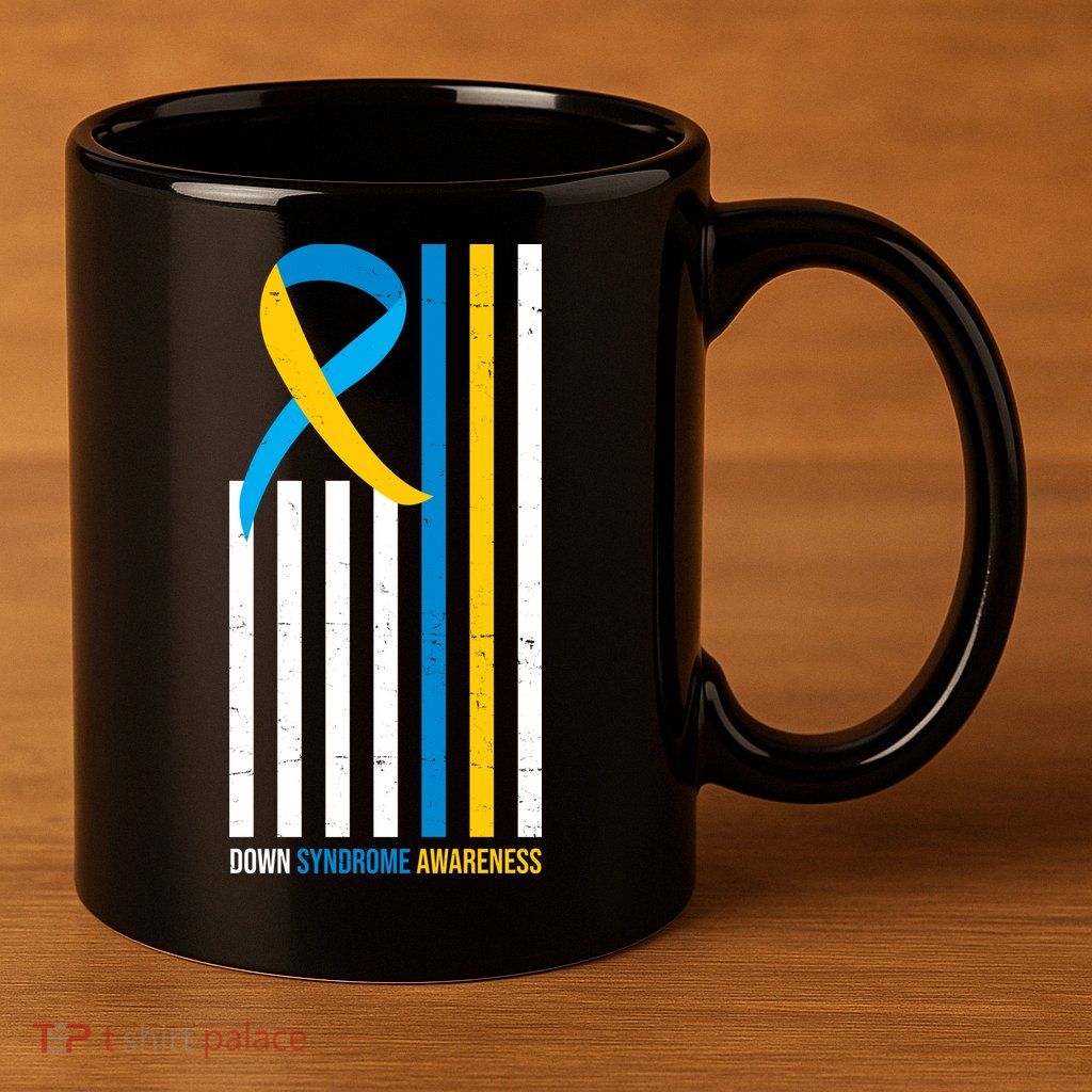 Down Syndrome Awareness Ribbon Flag 11oz C Handle Ceramic Mug