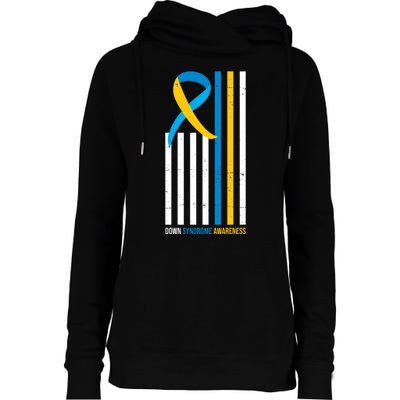 Down Syndrome Awareness Ribbon Flag Womens Funnel Neck Pullover Hood