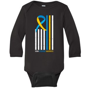 Down Syndrome Awareness Ribbon Flag Baby Long Sleeve Bodysuit