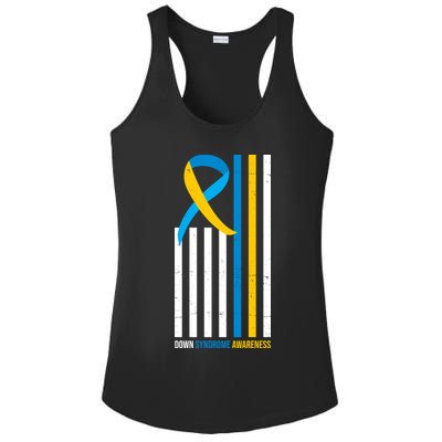 Down Syndrome Awareness Ribbon Flag Ladies PosiCharge Competitor Racerback Tank