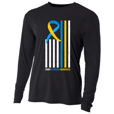 Down Syndrome Awareness Ribbon Flag Cooling Performance Long Sleeve Crew