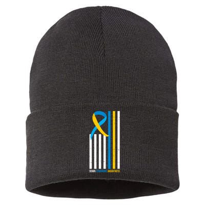 Down Syndrome Awareness Ribbon Flag Sustainable Knit Beanie