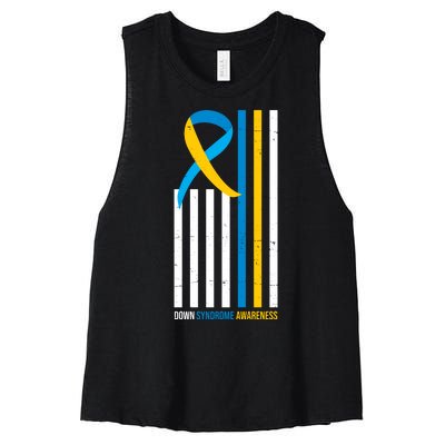 Down Syndrome Awareness Ribbon Flag Women's Racerback Cropped Tank