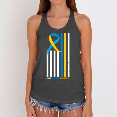 Down Syndrome Awareness Ribbon Flag Women's Knotted Racerback Tank