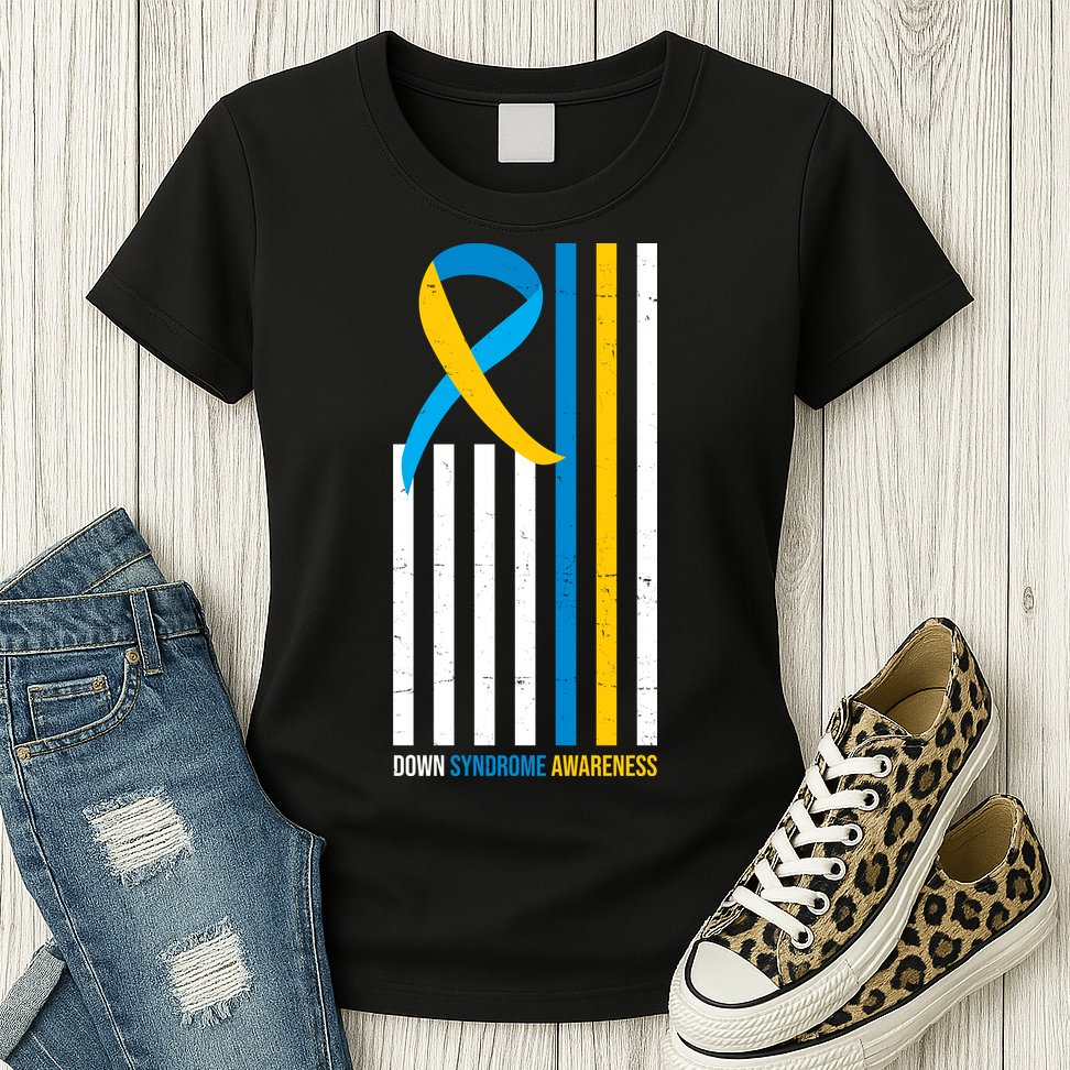Down Syndrome Awareness Ribbon Flag Womens T-Shirt