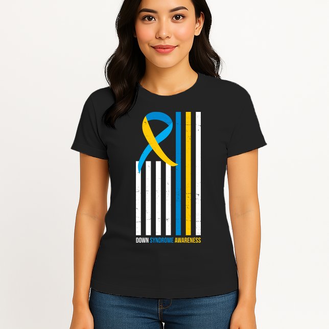 Down Syndrome Awareness Ribbon Flag Womens T-Shirt