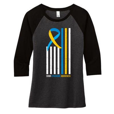 Down Syndrome Awareness Ribbon Flag Women's Tri-Blend 3/4-Sleeve Raglan Shirt