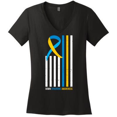 Down Syndrome Awareness Ribbon Flag Women's V-Neck T-Shirt