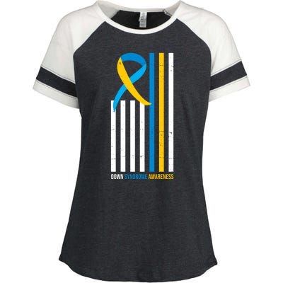 Down Syndrome Awareness Ribbon Flag Enza Ladies Jersey Colorblock Tee