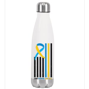 Down Syndrome Awareness Ribbon Flag Stainless Steel Insulated Water Bottle