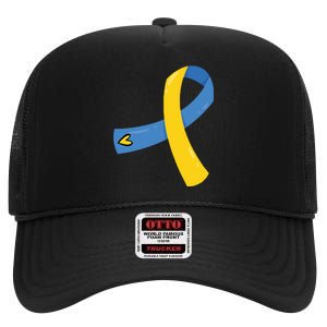 Down Syndrome Awareness Ribbon High Crown Mesh Back Trucker Hat