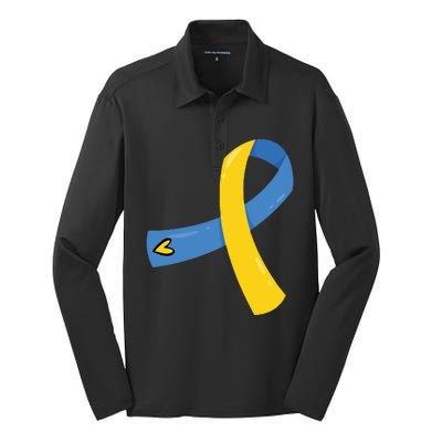 Down Syndrome Awareness Ribbon Silk Touch Performance Long Sleeve Polo