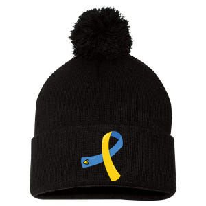 Down Syndrome Awareness Ribbon Pom Pom 12in Knit Beanie