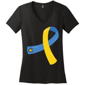 Down Syndrome Awareness Ribbon Women's V-Neck T-Shirt