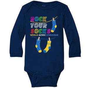 Down Syndrome Awareness Rock Your Socks Baby Long Sleeve Bodysuit