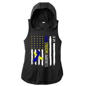 Down Syndrome Awareness Us Flag Trisomy 21 Ladies PosiCharge Tri-Blend Wicking Draft Hoodie Tank