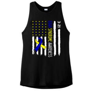 Down Syndrome Awareness Us Flag Trisomy 21 Ladies PosiCharge Tri-Blend Wicking Tank