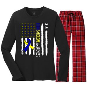 Down Syndrome Awareness Us Flag Trisomy 21 Women's Long Sleeve Flannel Pajama Set 