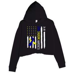 Down Syndrome Awareness Us Flag Trisomy 21 Crop Fleece Hoodie