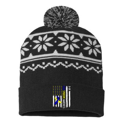 Down Syndrome Awareness Us Flag Trisomy 21 USA-Made Snowflake Beanie