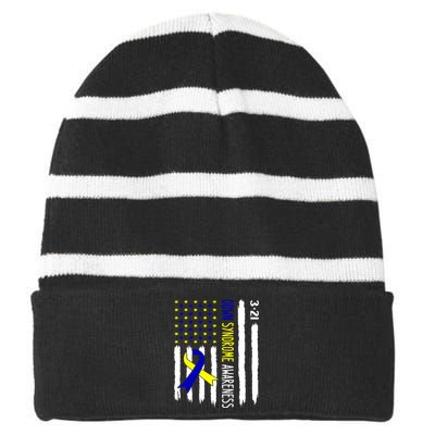 Down Syndrome Awareness Us Flag Trisomy 21 Striped Beanie with Solid Band