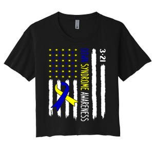 Down Syndrome Awareness Us Flag Trisomy 21 Women's Crop Top Tee