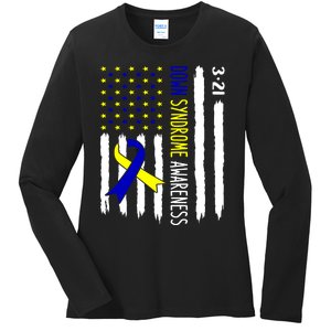 Down Syndrome Awareness Us Flag Trisomy 21 Ladies Long Sleeve Shirt