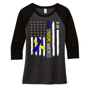 Down Syndrome Awareness Us Flag Trisomy 21 Women's Tri-Blend 3/4-Sleeve Raglan Shirt