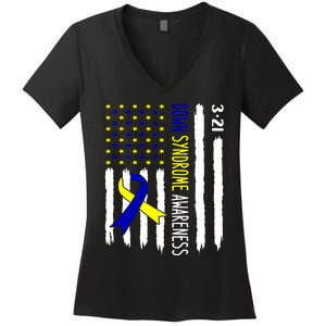 Down Syndrome Awareness Us Flag Trisomy 21 Women's V-Neck T-Shirt