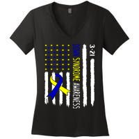 Down Syndrome Awareness Us Flag Trisomy 21 Women's V-Neck T-Shirt