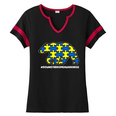 Down Syndrome Awareness Bear Ladies Halftime Notch Neck Tee