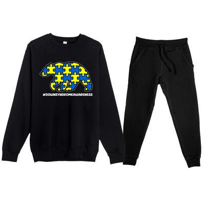 Down Syndrome Awareness Bear Premium Crewneck Sweatsuit Set