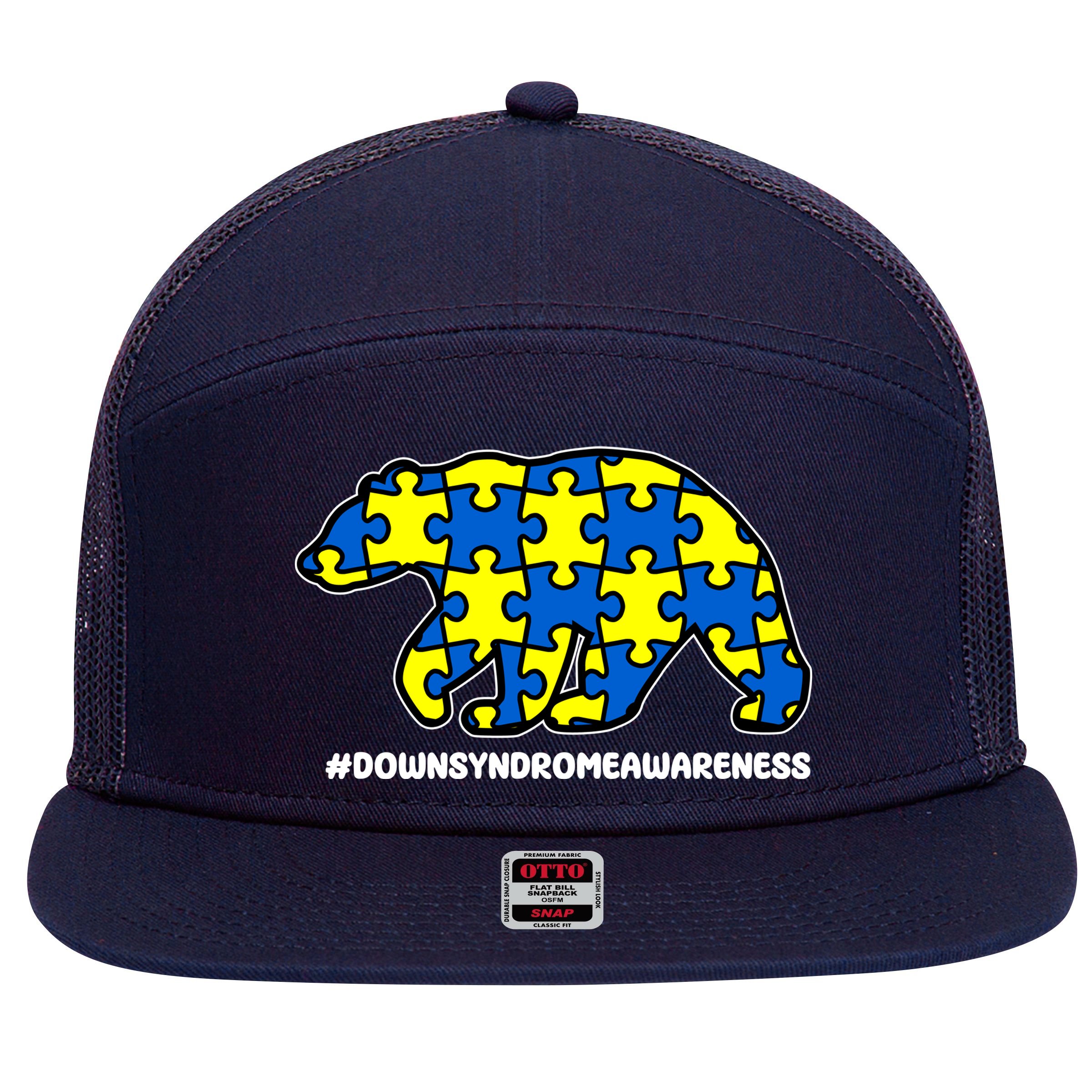 Down Syndrome Awareness Bear 7 Panel Mesh Trucker Snapback Hat