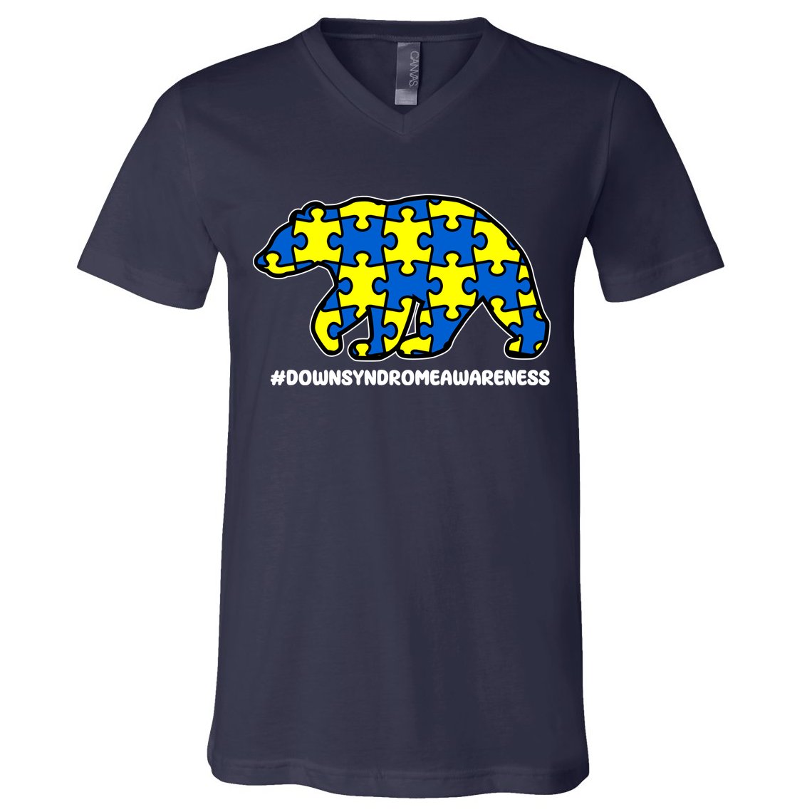 Down Syndrome Awareness Bear V-Neck T-Shirt
