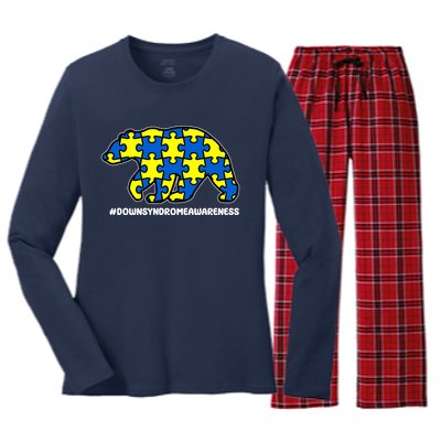 Down Syndrome Awareness Bear Women's Long Sleeve Flannel Pajama Set 