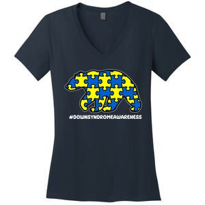 Down Syndrome Awareness Bear Women's V-Neck T-Shirt