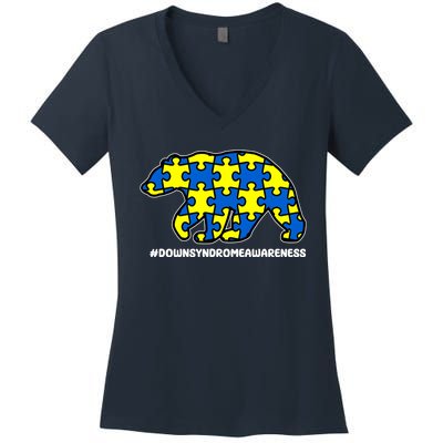 Down Syndrome Awareness Bear Women's V-Neck T-Shirt