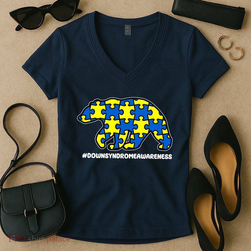 Down Syndrome Awareness Bear Women's V-Neck T-Shirt