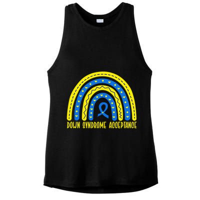Down Syndrome Acceptance Rainbow Ribbon  Ladies PosiCharge Tri-Blend Wicking Tank