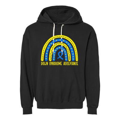 Down Syndrome Acceptance Rainbow Ribbon  Garment-Dyed Fleece Hoodie