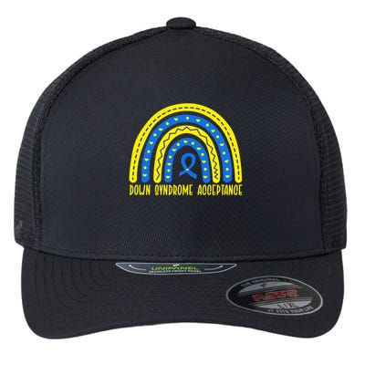 Down Syndrome Acceptance Rainbow Ribbon  Flexfit Unipanel Trucker Cap